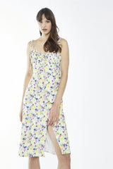 Bright-Watercolour Floral Milkmaid Midi-Dress