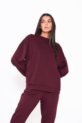 Maroon Relaxed-Fit Long-Sleeve-Top