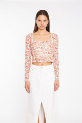 Pink Multi-Floral Lace Bodycon-Top