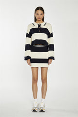 Navy-Cream Bodycon Knitted Mini-Skirt