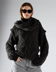 Charcoal Scarf Knit Top