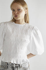 White Shirred Top