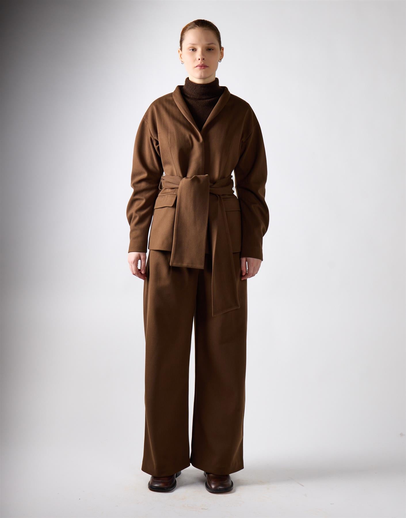 Khaki Brown Tie Waist Jacket
