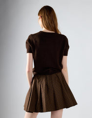 Khaki Brown Check Pleated Mini Skirt
