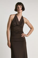 Chocolate Cowl Neck Maxi Dress