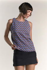 LADIES TOP-BLUE DITSY FLORAL-2Xtra Small
