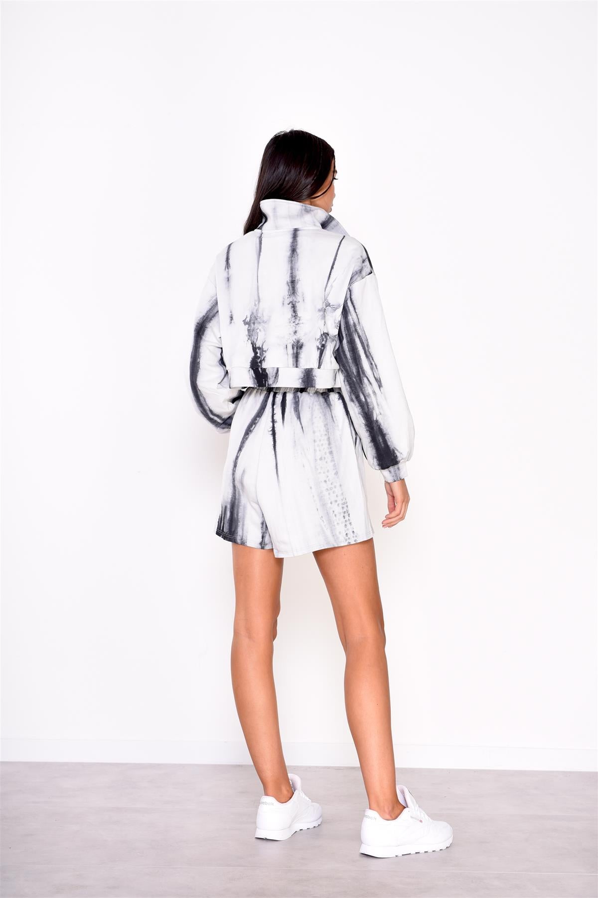 Grey Tie Dye Elasticated Waist Shorts