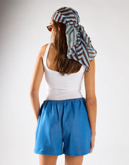 Washed Blue Tie-Waist Shorts