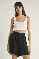 White-Rib Square-Neck Crop-Top