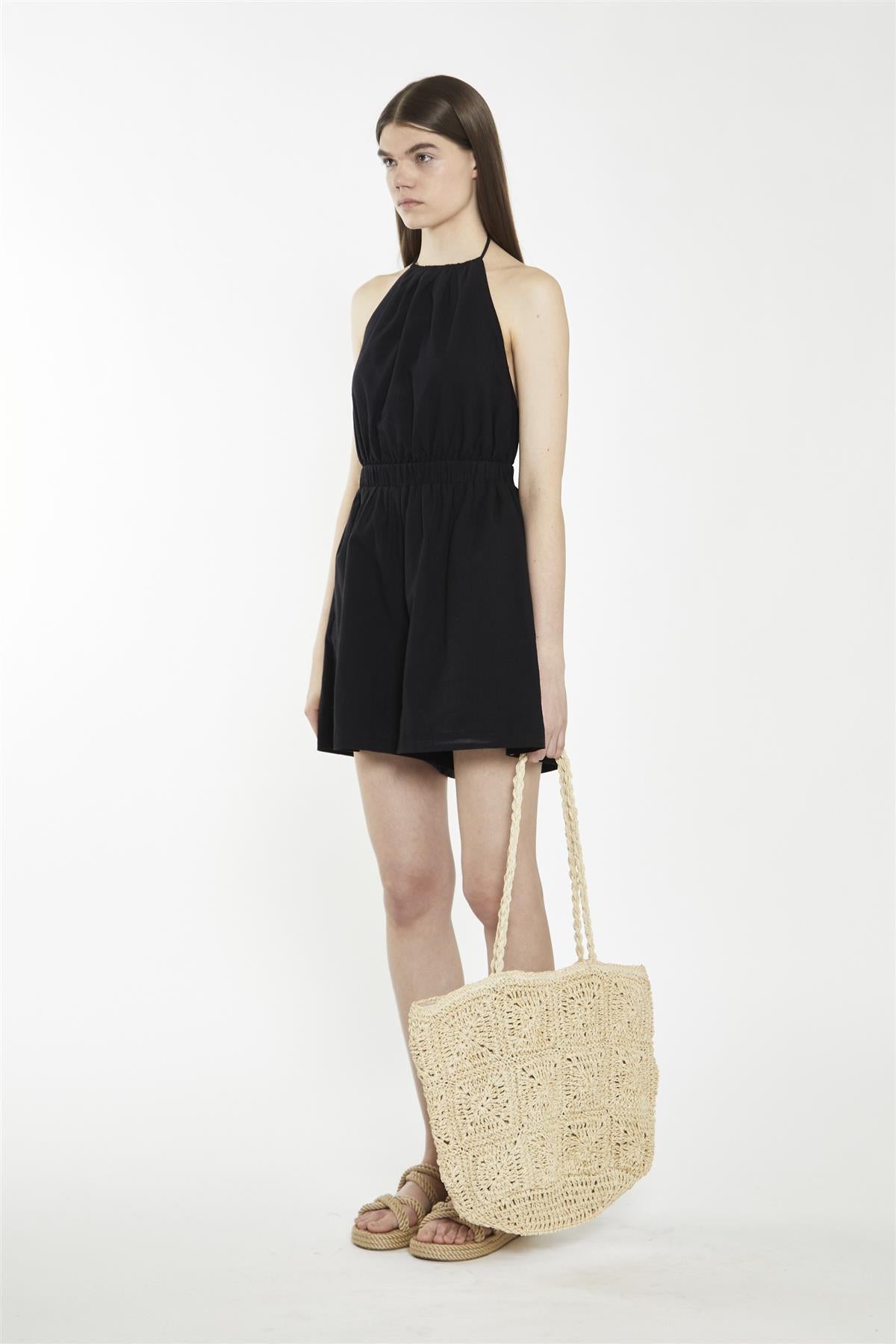 Halter Neck Playsuit - Black