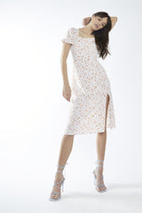 Coral Tulip Ditsy Square-Neck Midi-Dress