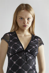 Black Rose Trellis Mesh  V-Neck Midaxi-Dress