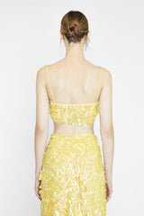Yellow-Square-Sequin Spaghetti-Strap Crop-Top