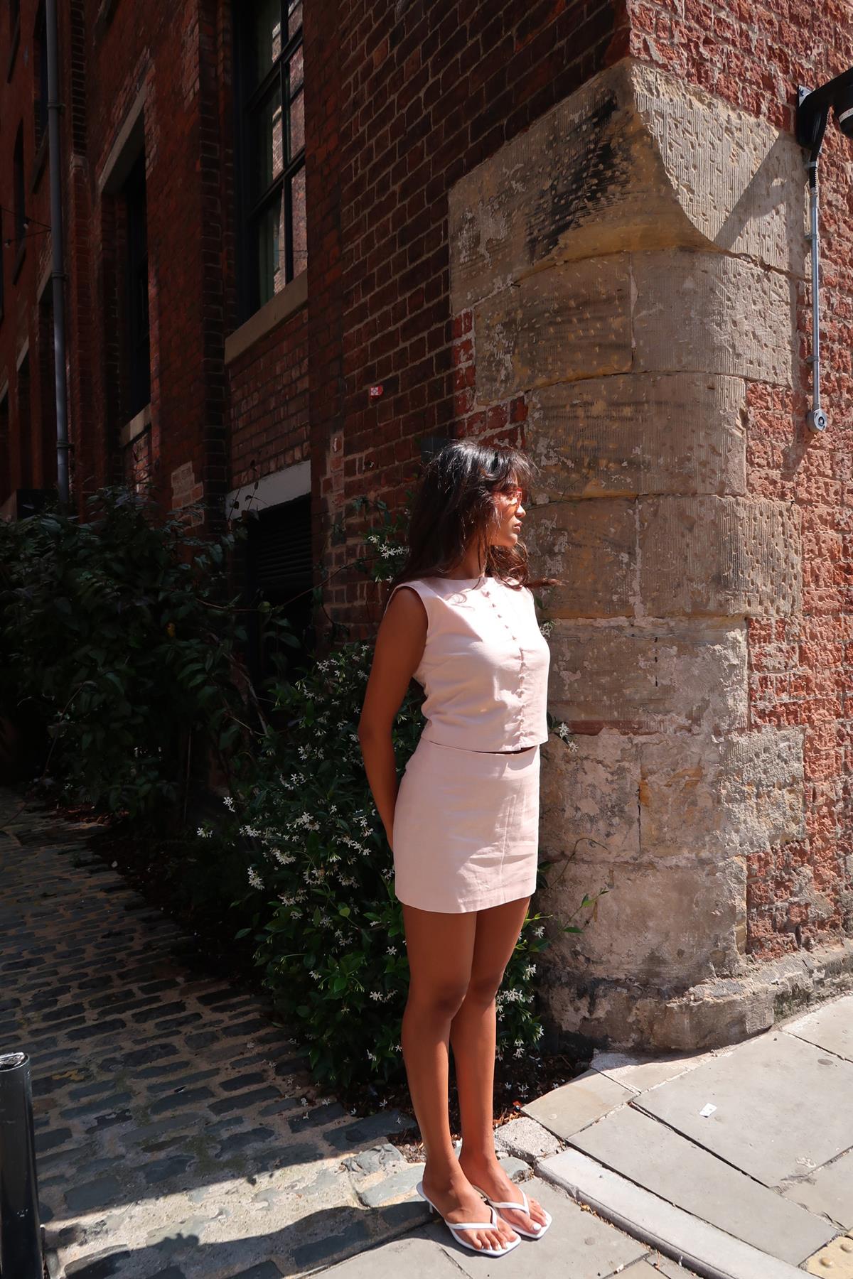Nude-Peach Button-Up-Sleeveless Crop-Top