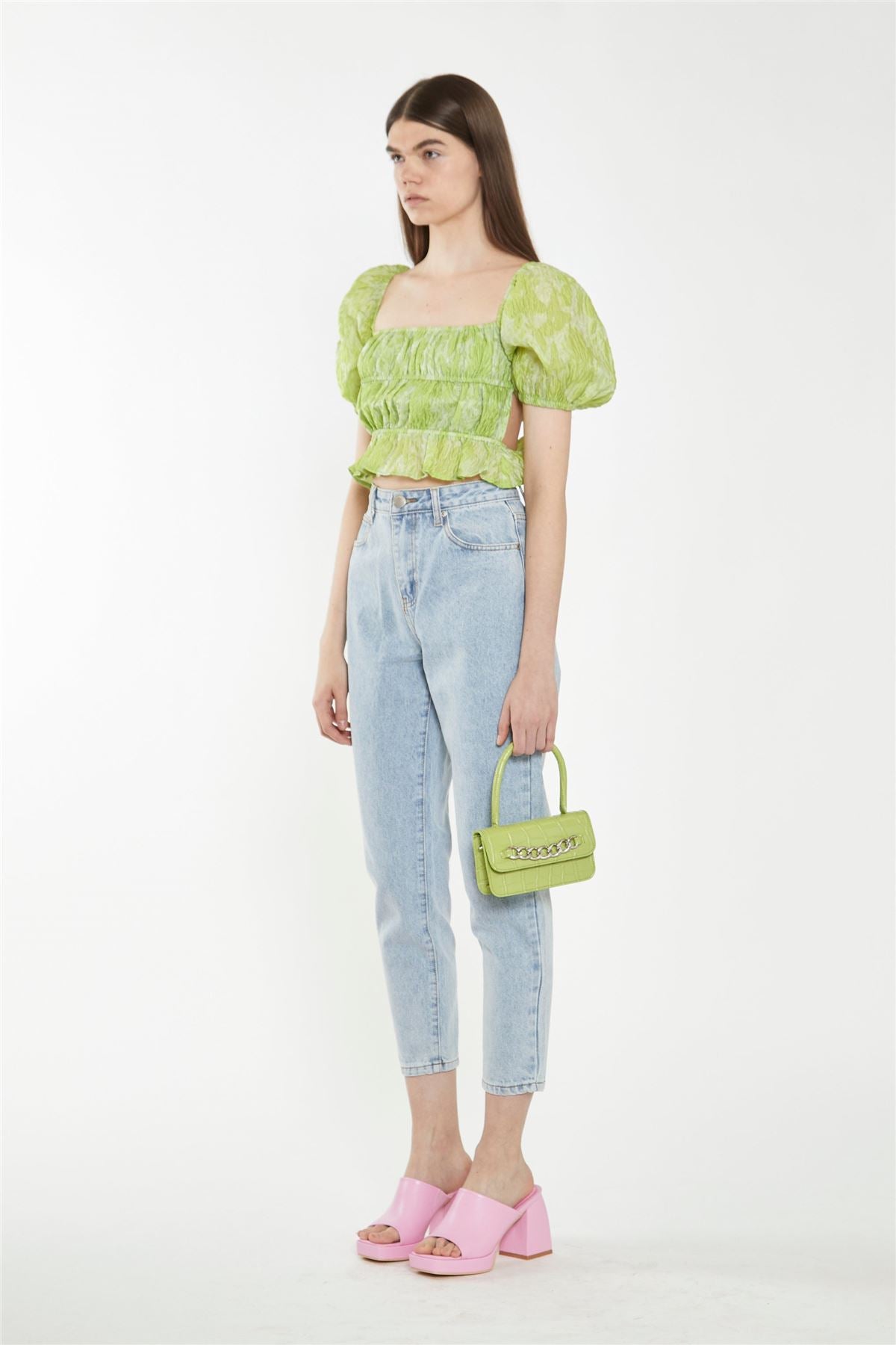 CK6976-LIME ORGANZA JACQUARD
