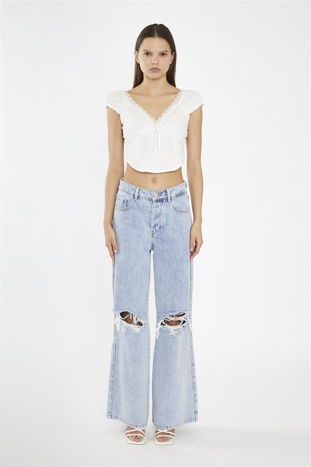 Off-White Lace-Trim Crop-Top