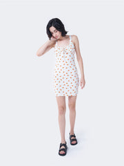 White Orange Floral Mini Dress