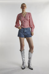White Red Print Long Sleeve-Top