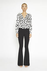 Black-Rib High-Waisted Flared-Trousers