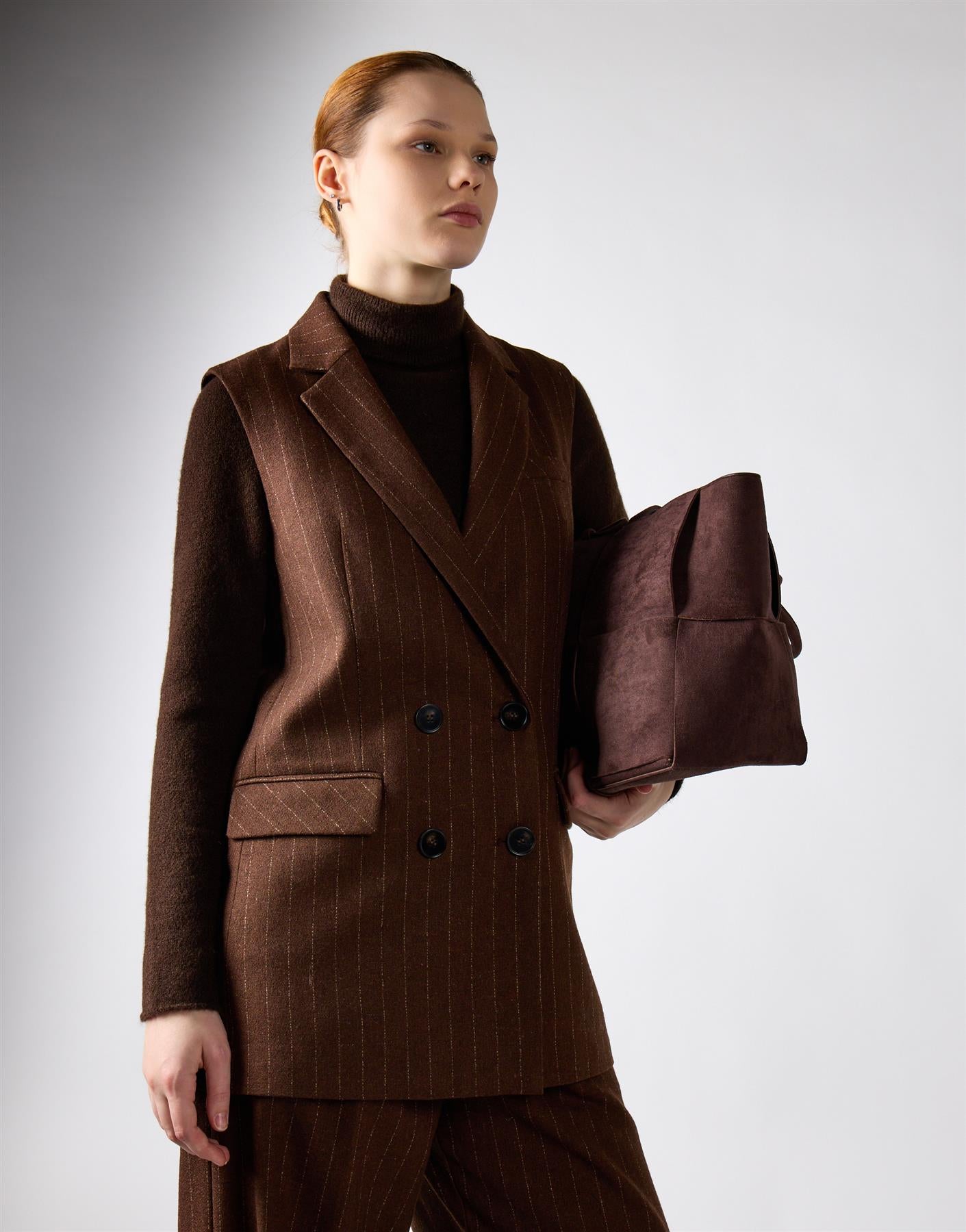 Narrated Brown Stripe Double-Breasted Tailored Vest