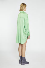 Apple-Green-Sateen Shirt Oversized Mini-Dress
