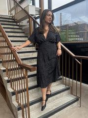 V - Neck Maxi Dress - Black White Dot