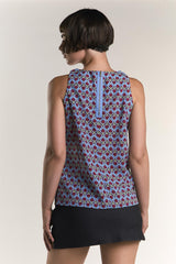 LADIES TOP-BLUE DITSY FLORAL-2Xtra Small