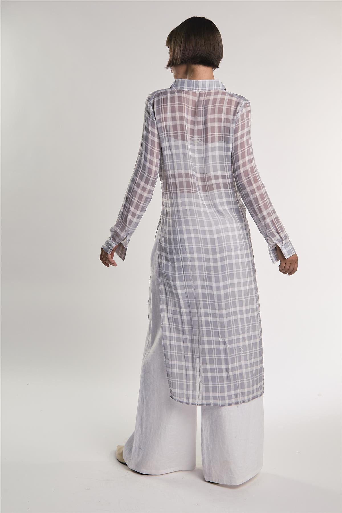 Grey/White-Check Sheer Midi-Top