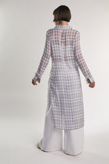 Grey/White-Check Sheer Midi-Top