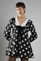 Black Large Spot Lace Trim Long Sleeve Playsuit