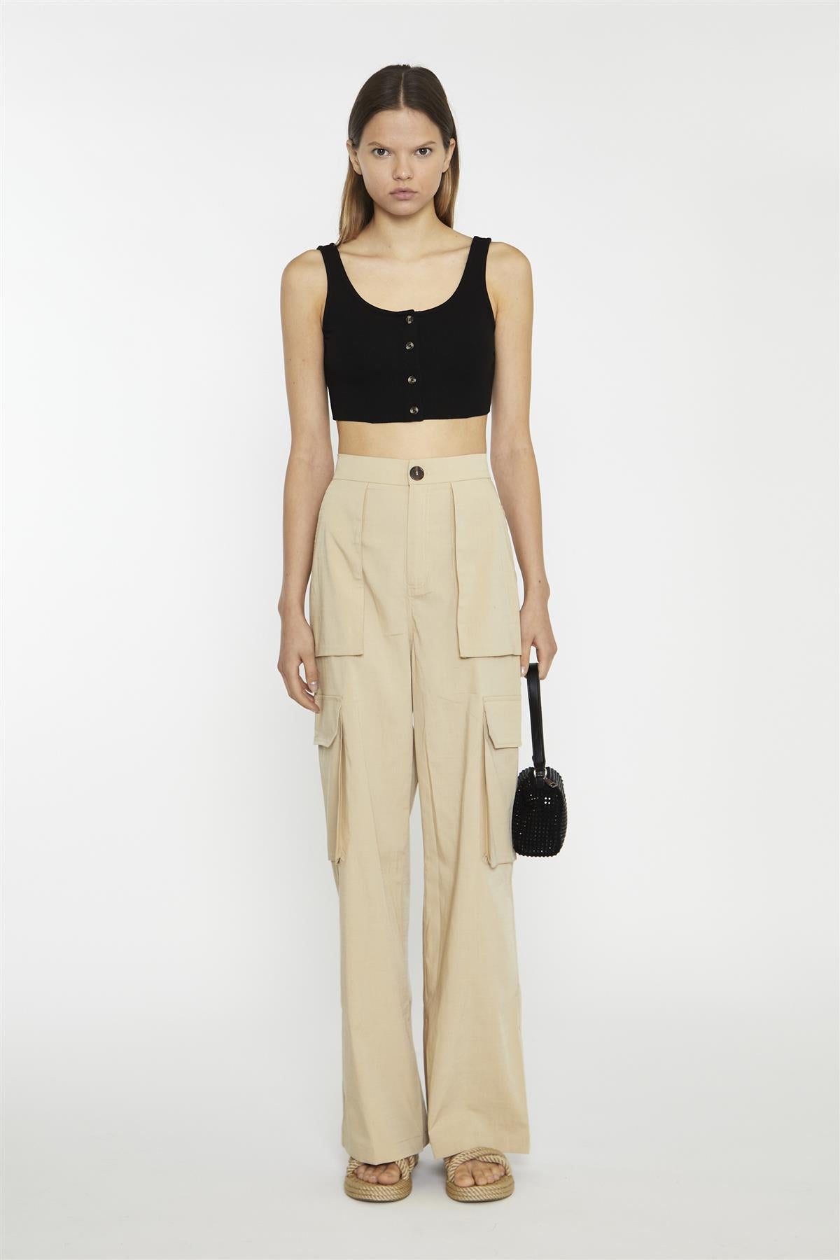 Black Button-Front Crop-Top