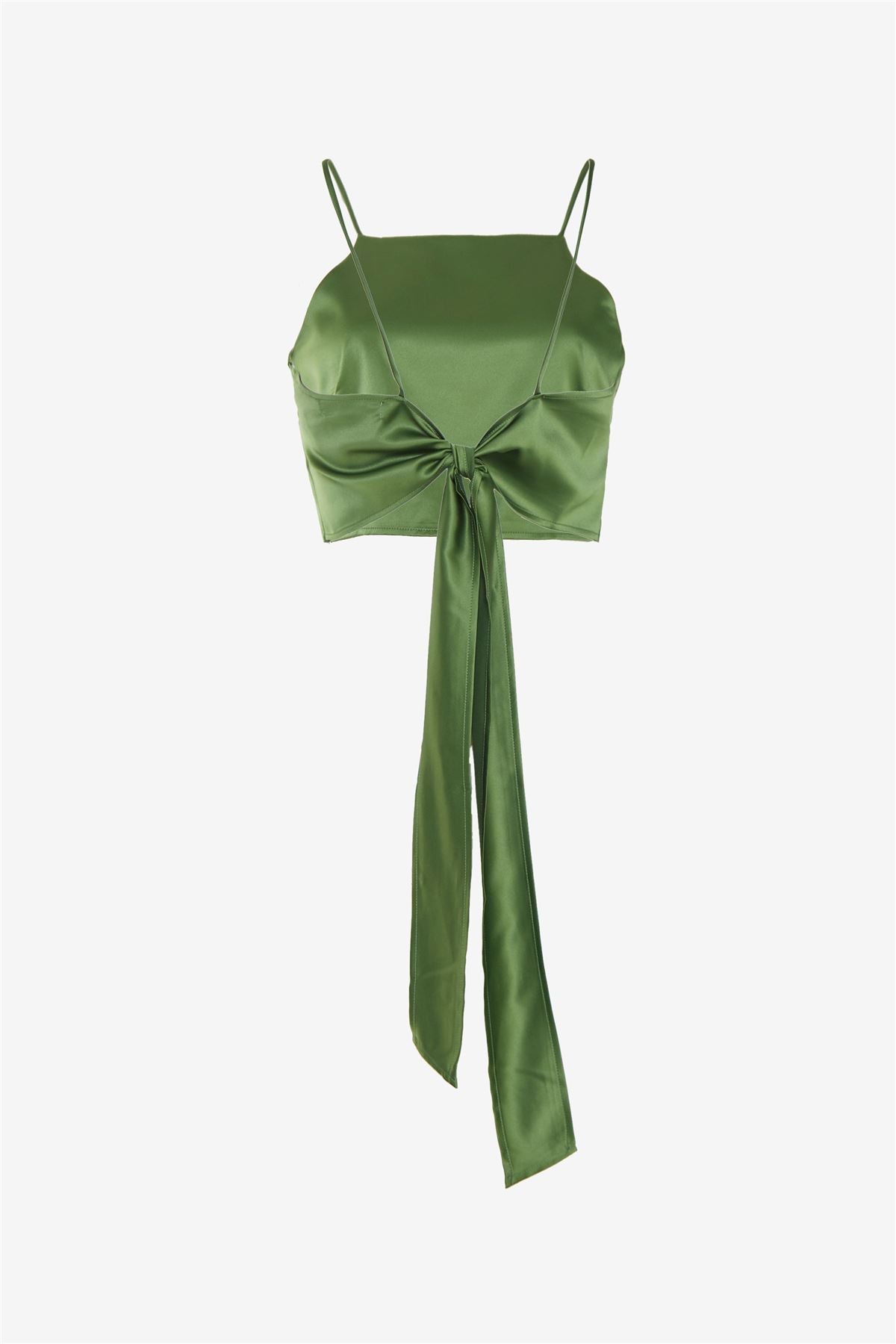 Dark Green Satin Back Tie Crop Top
