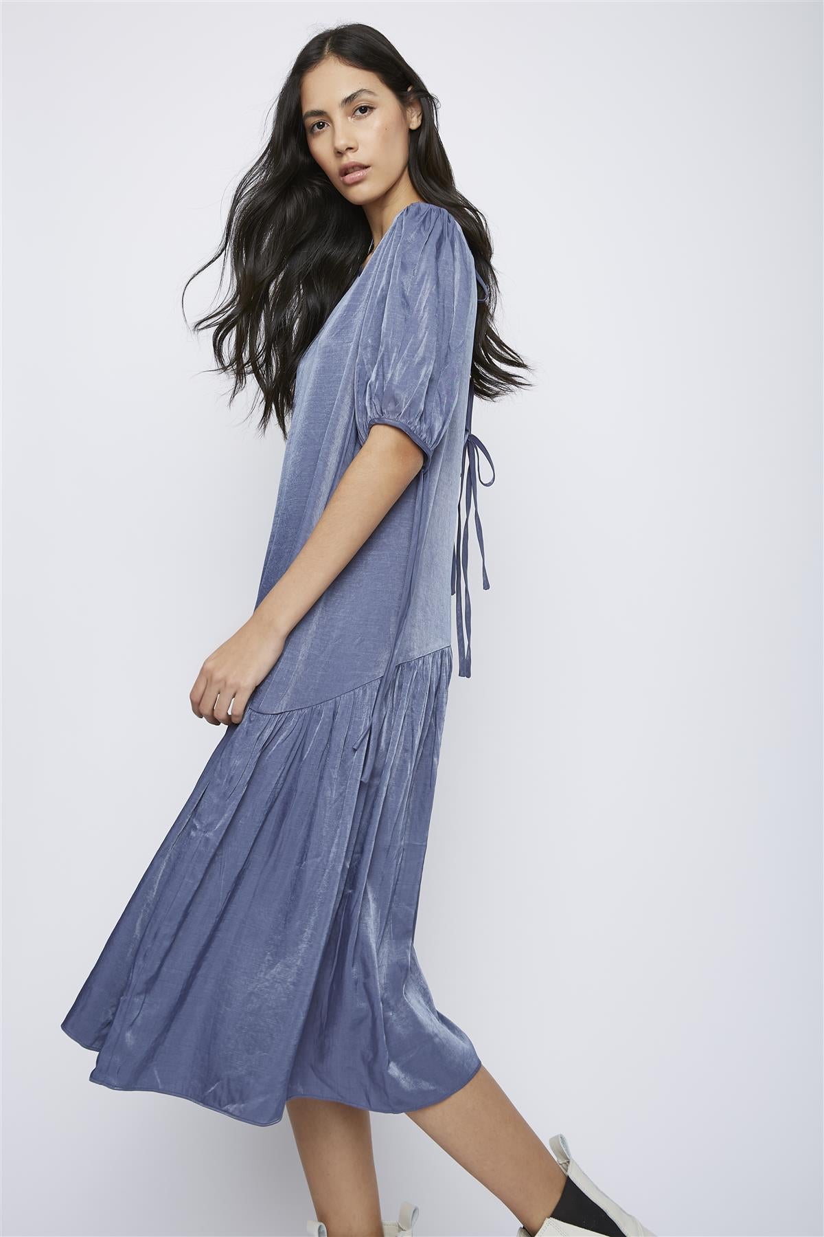 Blue Tie-Back- Midi-Dresses