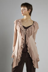 Long Ruffle Cardigan - Beige