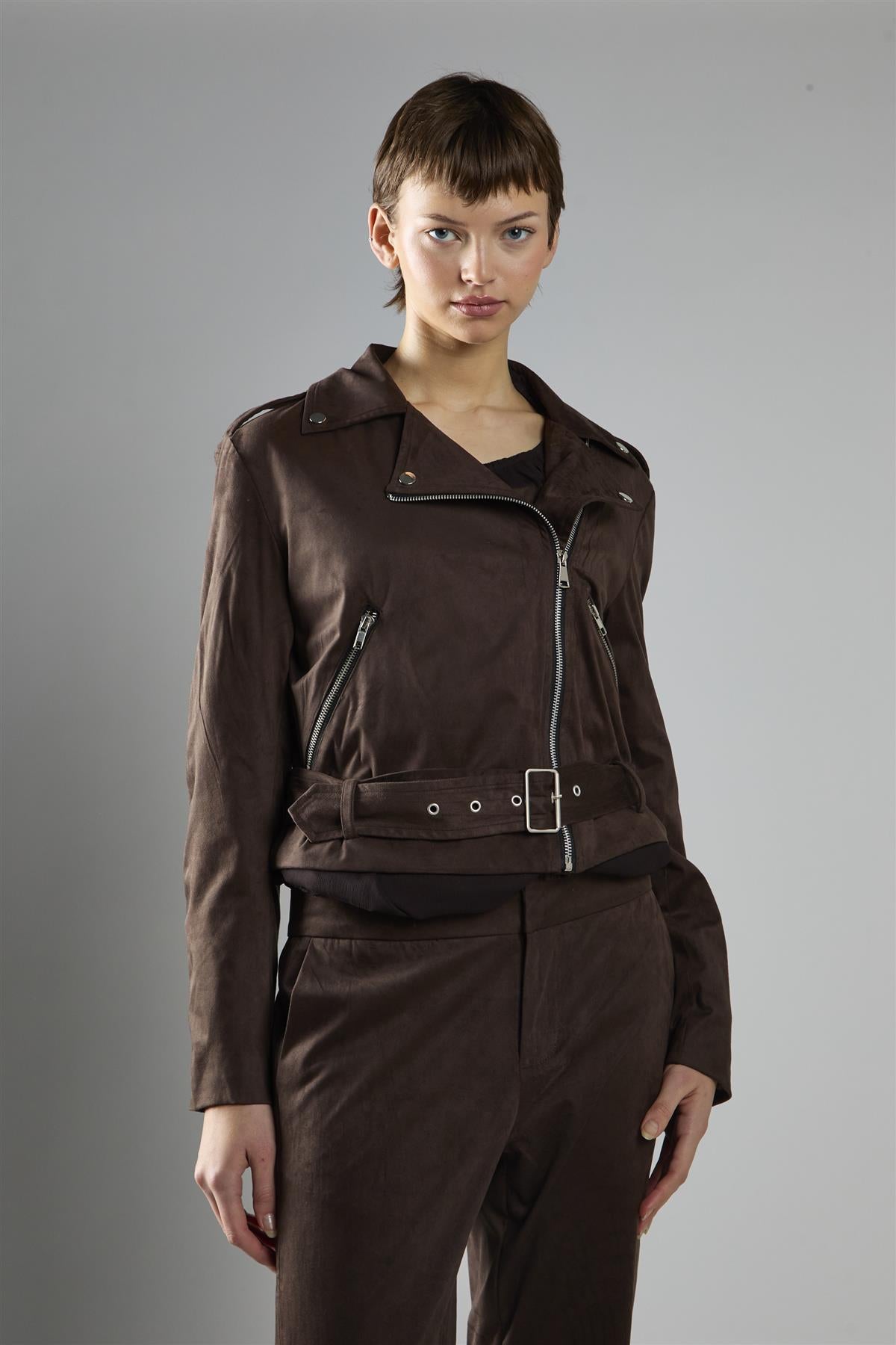 Brown Long Sleeve Biker Jacket