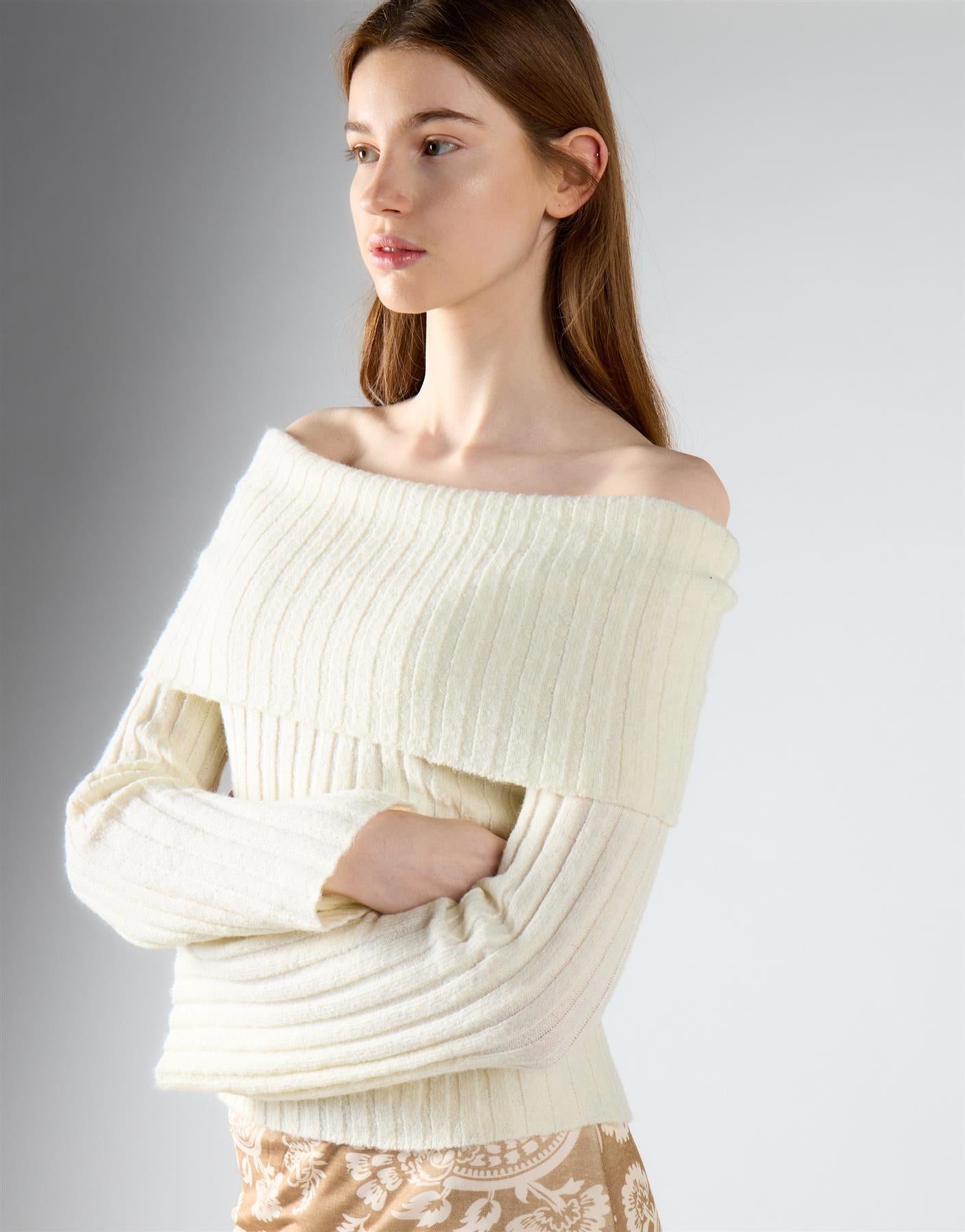 Cream Bardot Knit Jumper