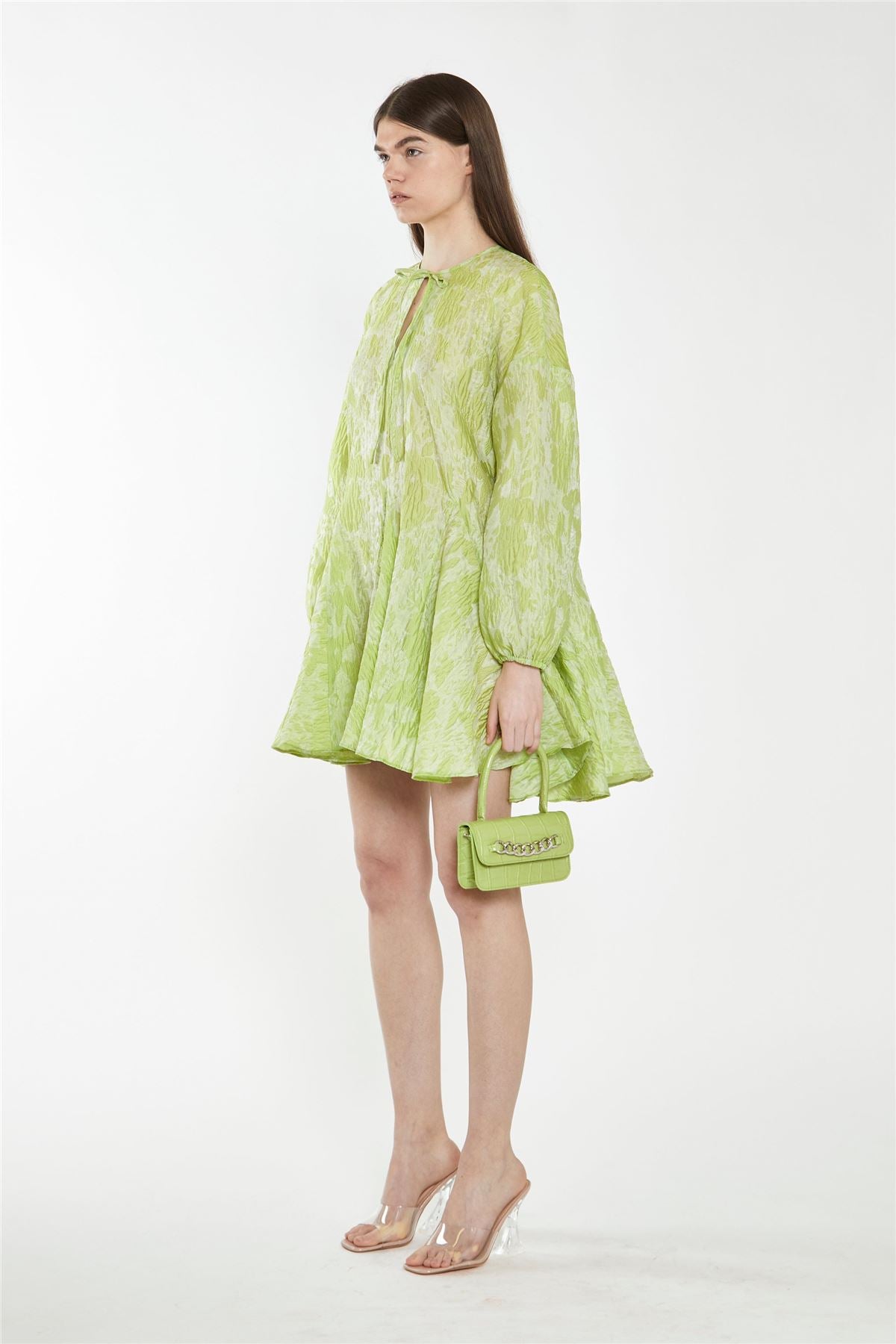Lime Organza Jacquard Oversized Mini-Dress