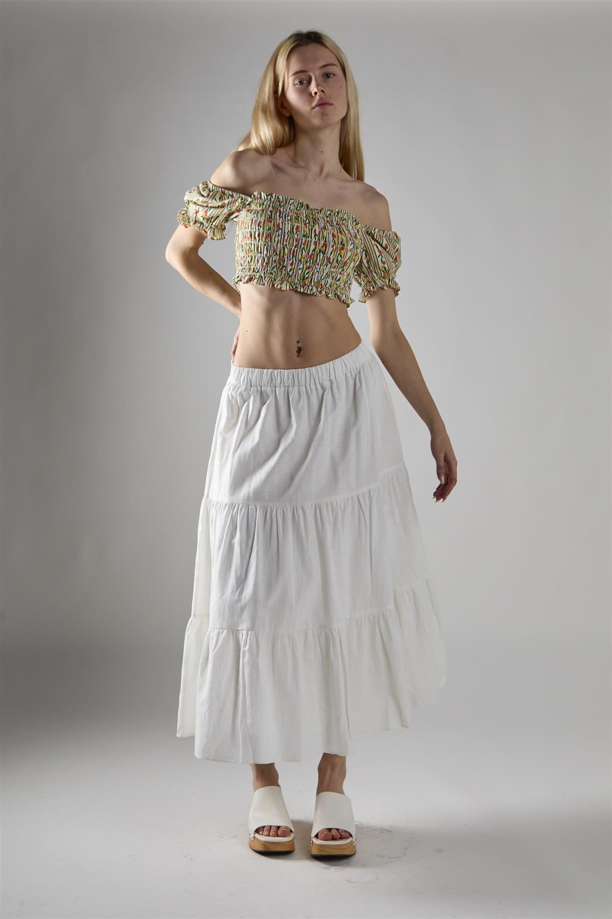 White Chiffon Tiered Midaxi-Skirt