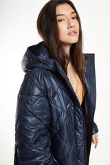 Black Longline Puffer Coat with Hood