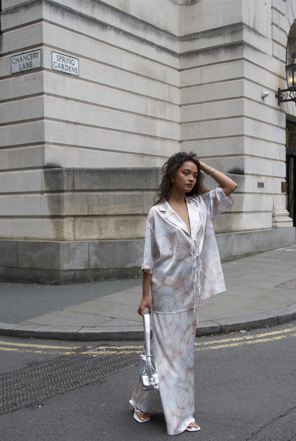 Beige-Grey-Watercolour Bias-Cut-Maxi-Skirt