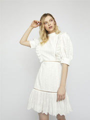 White Broderie Tie Back Mini Dress