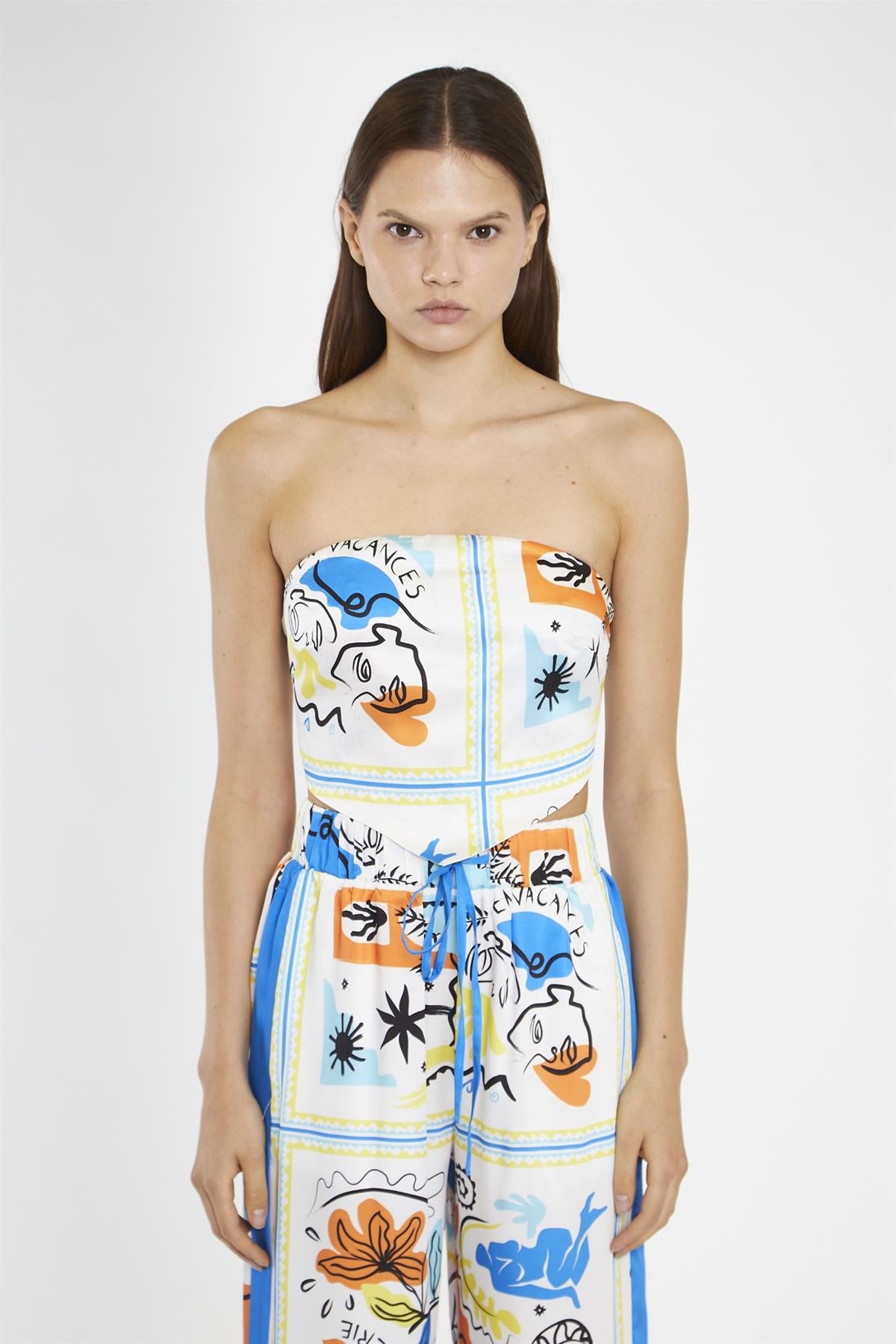 Blue Scarf-Print Bandana Crop-Top