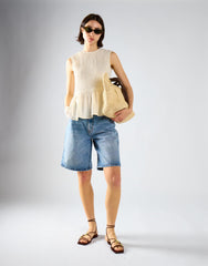 White Smocked Peplum Top