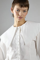 White Button-Front Long Sleeve Top