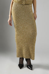 Gold Tinsel High Waisted Maxi Skirt
