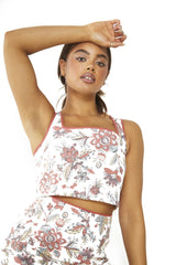 Rustic Floral Red Square-Neck Crop-Top