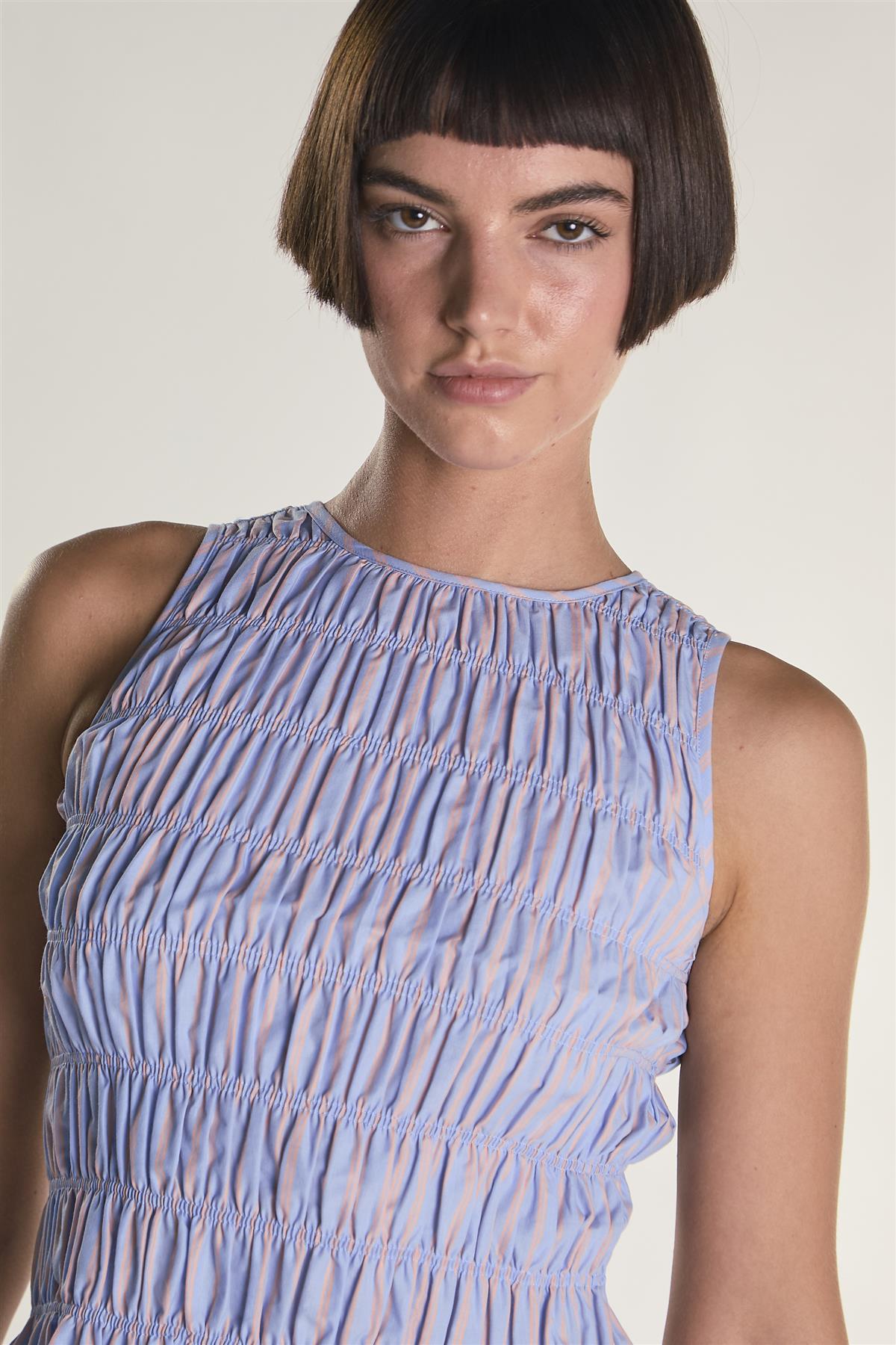 Blue Orange Stripe Shirring Vest Top