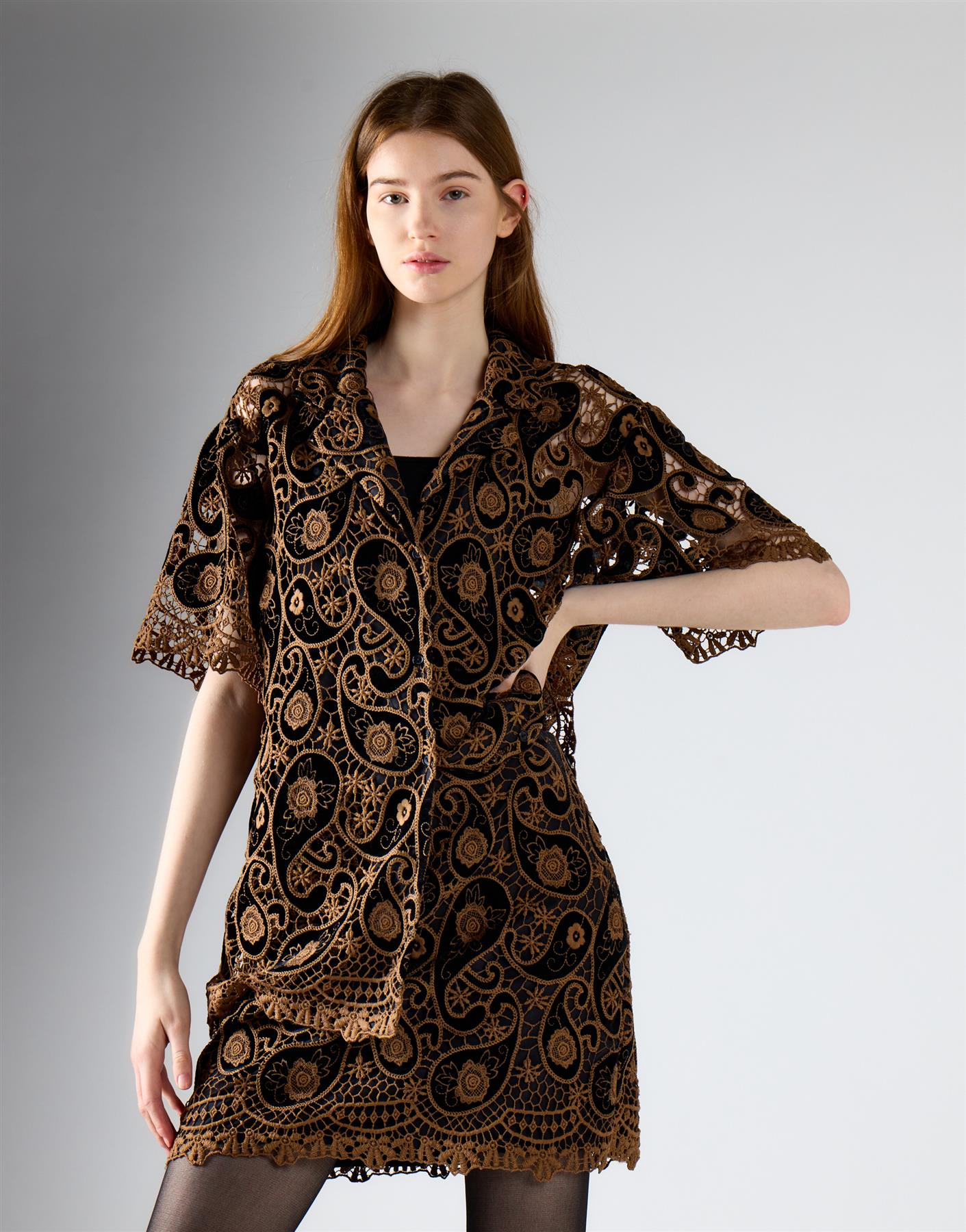Black Brown Paisley Mini Skirt