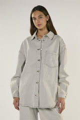 Light Grey Long Sleeve Denim Shirt with Snap On Buttons