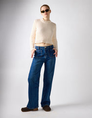 Wide Leg Jeans - Dark Blue Stonewash